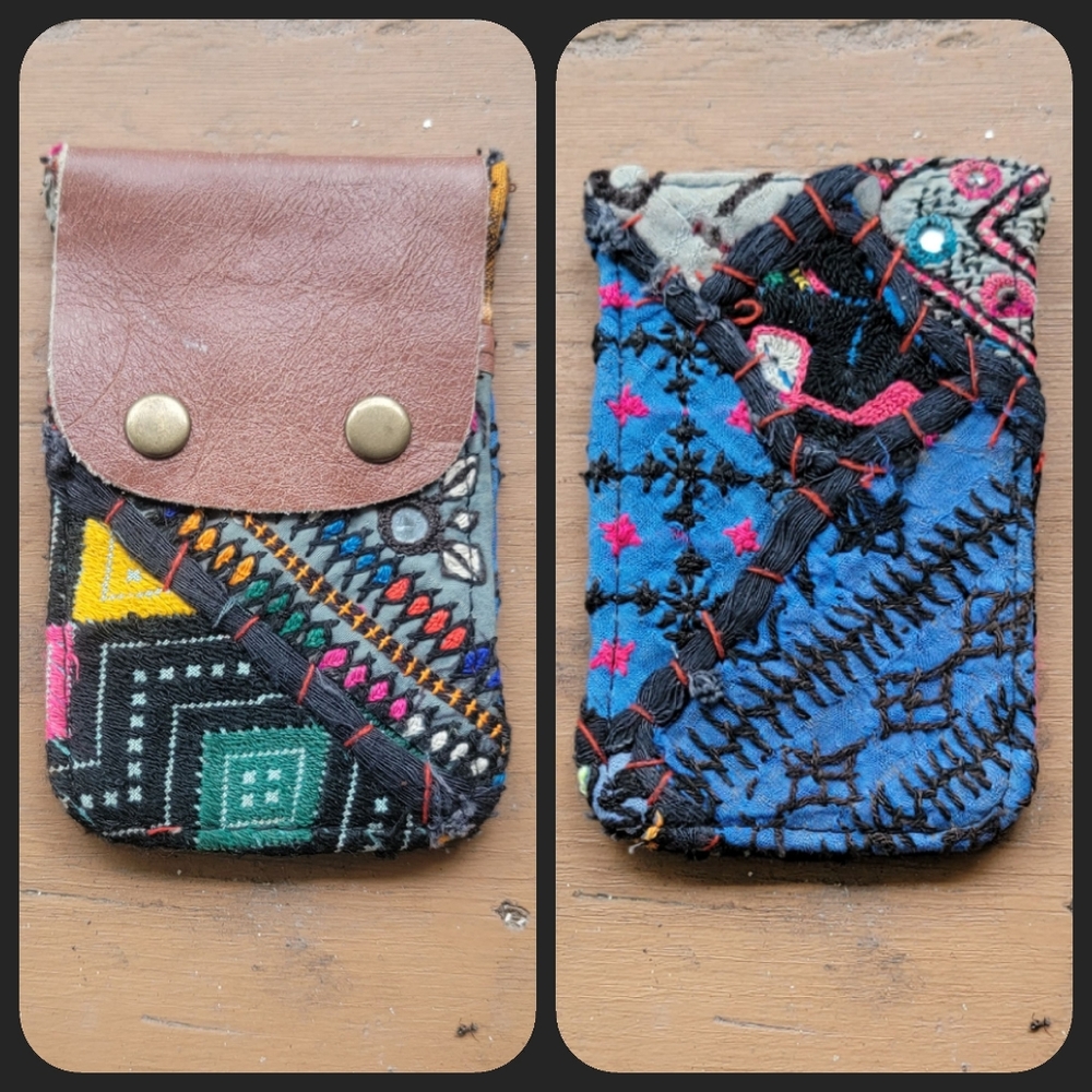 🍳🧠 Free People Boho Embroidered Repurposed vtg banjara hippie Wallet card case